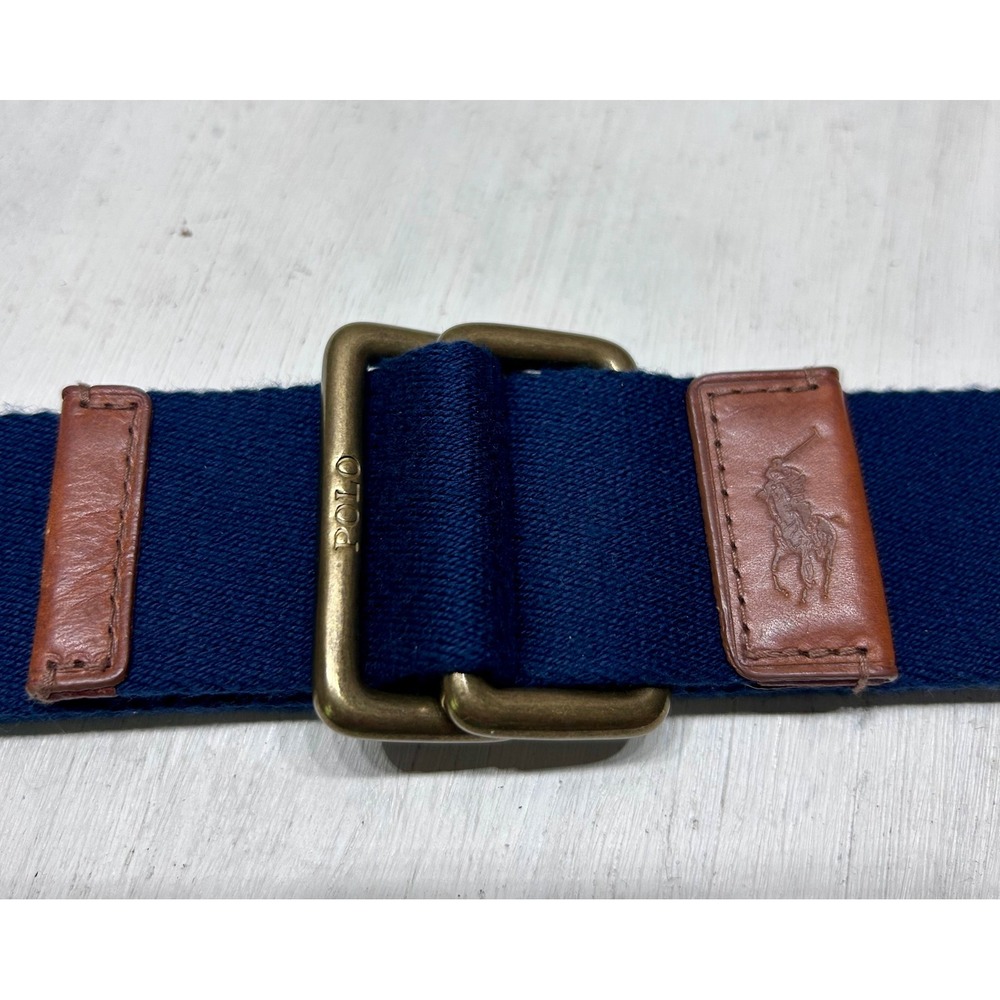 Polo Ralph Lauren Mens Navy Blue Webbing D-Ring Belt Leather Trim DNS4005 Size S